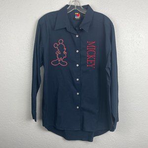 Mickey Unlimited Women's Navy Jerry Leigh Mickey Spellout Button Down - Size L